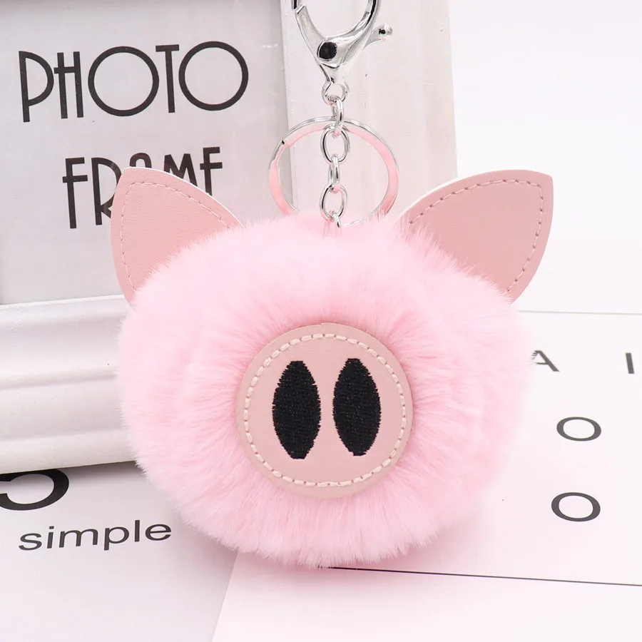 

Marcatsa Colorfull Piggy Fluffy Real Rabbit Fur Ball Keychain Bag Toy Charm Key Chain Car Key ring keychains for Women Jewelry