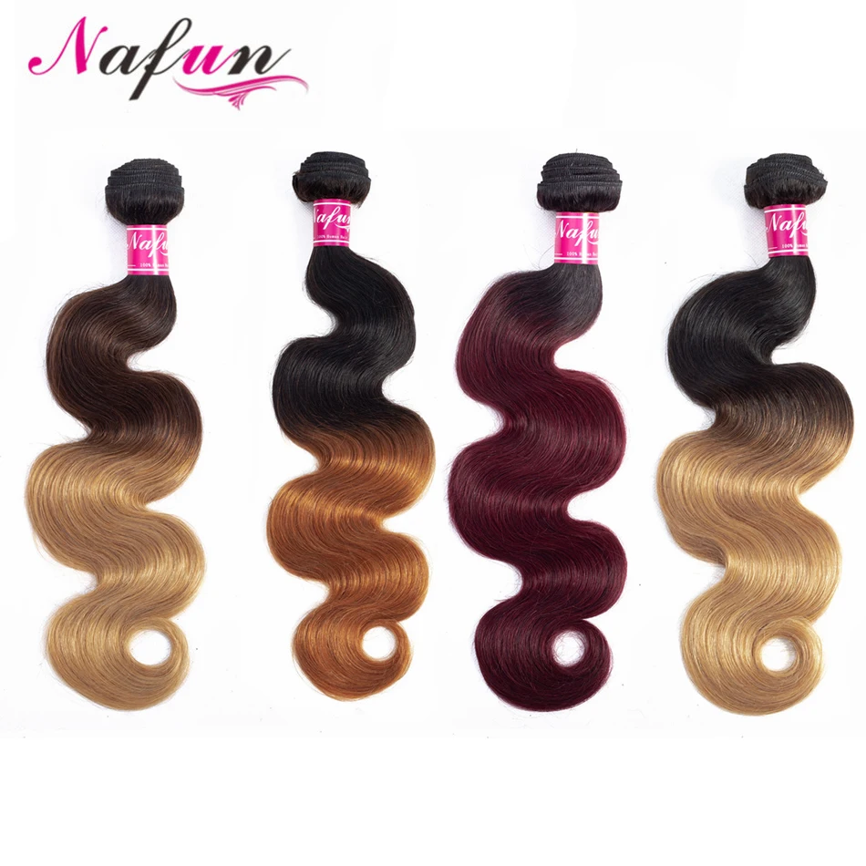 

NAFUN Body Wave Ombre Hair Bundles Brazilian Non Remy Human Hair Extensions 1 Piece Deal Can Buy 3 or 4 Bundles Hair Weave