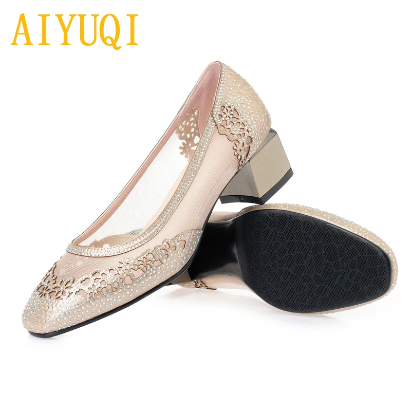 

AIYUQI women dress shoes 2019 spring new microfiber leather women shoes, hollow big size 41 42 43 rhinestone gold fashion shoes
