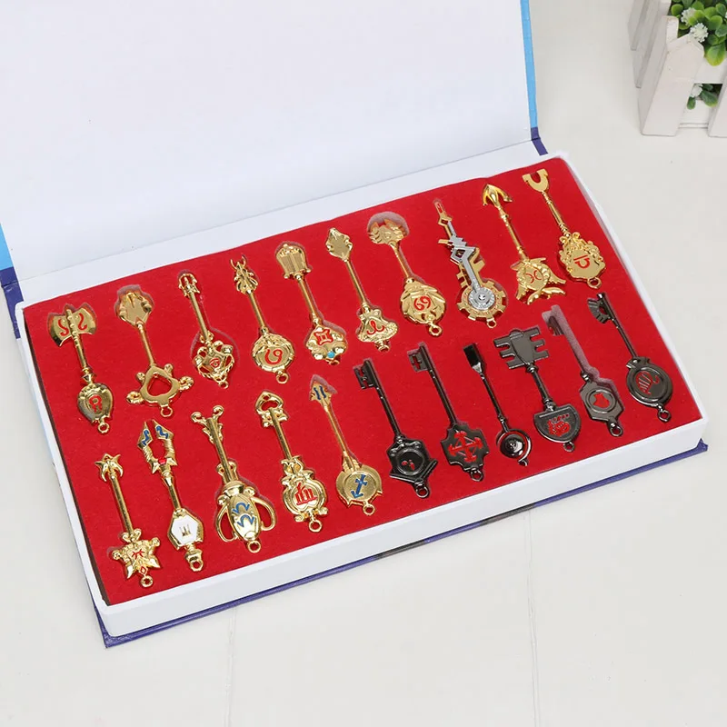

21pcs/set Fairy Tail Lucy Key Keychain Pink Tattoo Heartfilia Sign Of the Zodiac Metal Keychain Christmas Gifts