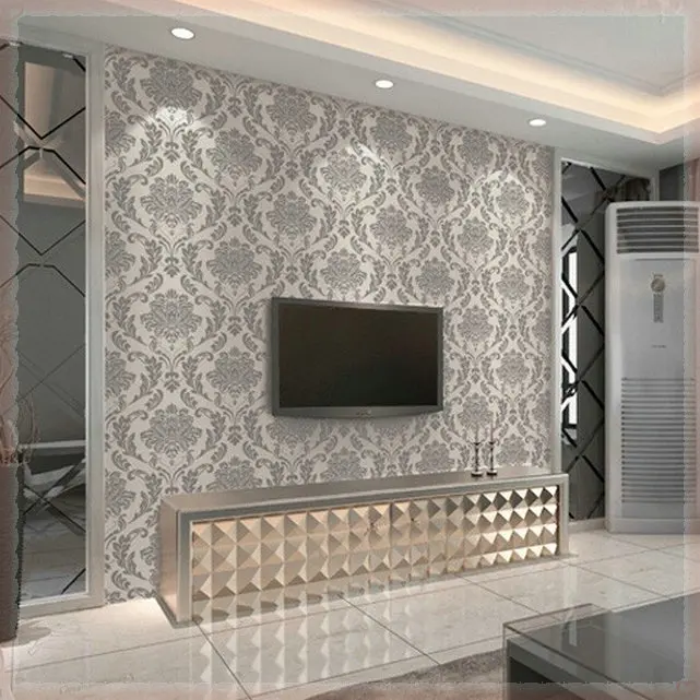 Texture Flocking Damask Wallpaper Roll Modern Fasgion Glitter Texture Flocking Damask Wallpaper Roll Modern Fasgion Glitter Waterproof Purple Gray Wall Paper Sofa Tv Background Papeles Pinta In Wallpapers From Home