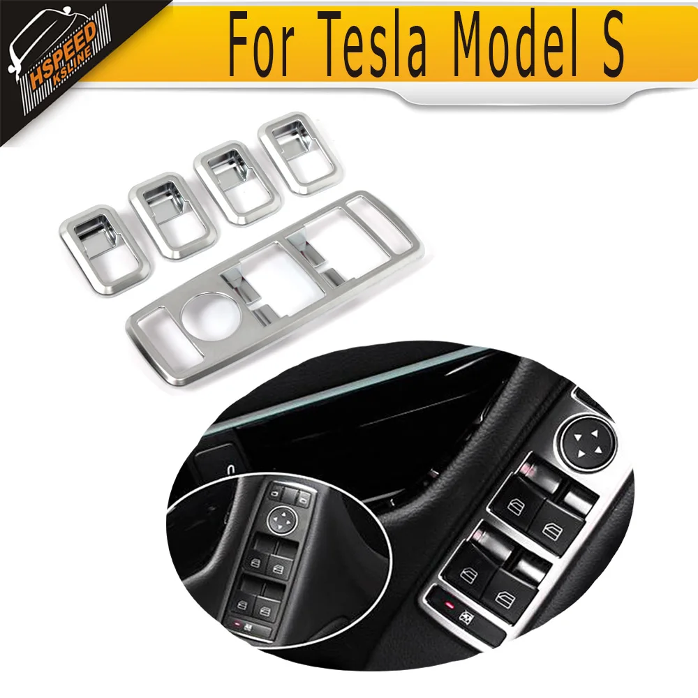 

car Interior Door Windows Switch Chrome Covers Trims For Tesla Model S Sedan 4 Door 2012 - 2015 70 70D 85 85D P85D