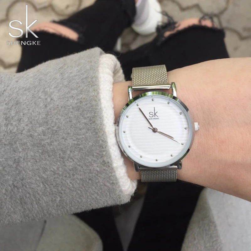 

SK49 Quartz Bracelet Watch Women Silver Top Brand Luxury Watch Wrist Stainless Steel Mesh Belt Watch Ladies Montre Femme 2018