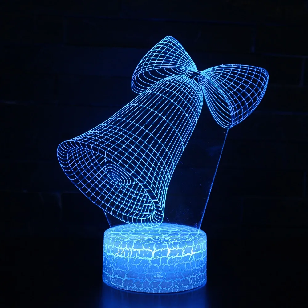3D светодио дный светодиодные ночники колокол Bownot с 7 цветов USB Свет для украшения дома лампы удивительный визуализации Оптические иллюзии