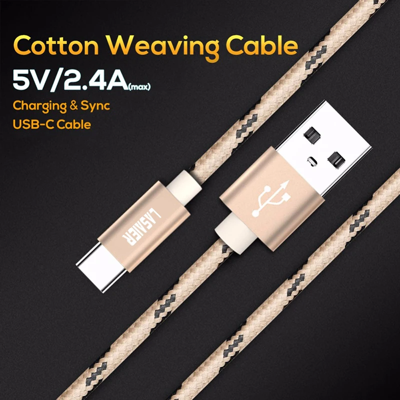 LASAiER USB Type C Cable Fast Charging USB C Cable for Samsung Galaxy S9 S8 Oneplus 6 Nylon Braided Data Sync Type-C Phone Cable 2