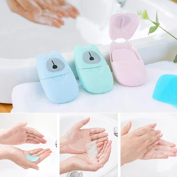 

50pcs/box Travel Disposable Soap Boxed Soap Paper Portable Outdoor and Picnic Washing Hand Soap Papers