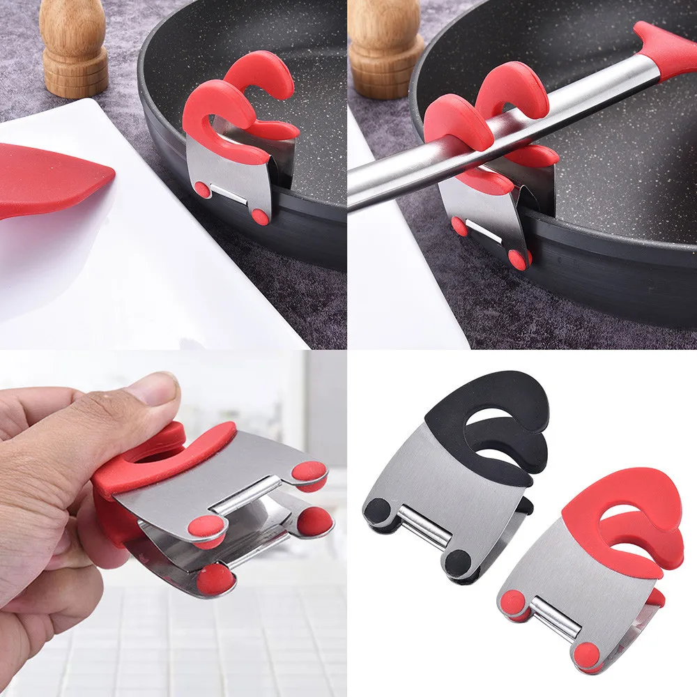 Stainless Steel Pot Pan Holder Spatula Clip Spoon Rest Pots Clip Kitchen Uten A