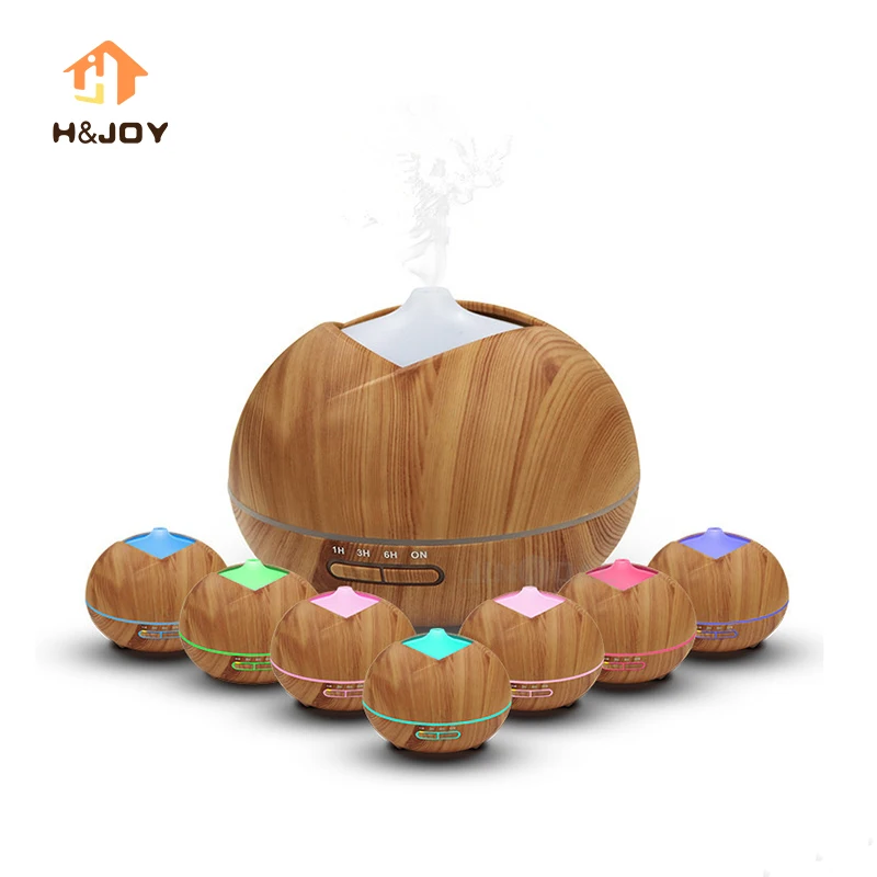 

400ml Aroma Essential Oil Diffuser Ultrasonic Air Humidifier with Wood Grain 7 Colors Changing LED Lights Time for Office Home