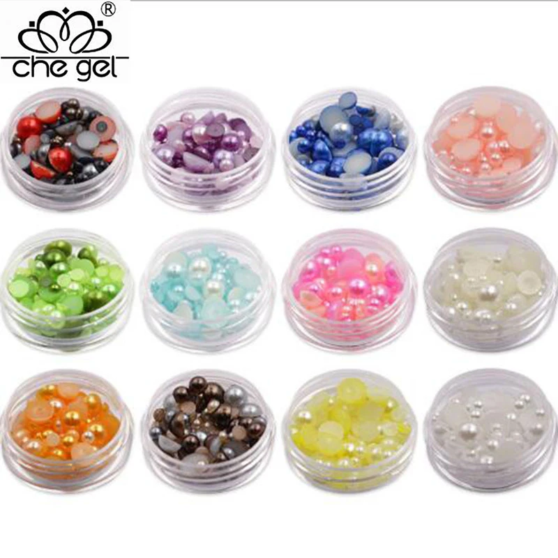 

brand CHE GEL Colorful Half Round Pearl 3D Giltter Rhinestone Gem Crystal Nail Art Tools Manicure Decoration DIY ornament 1pcs