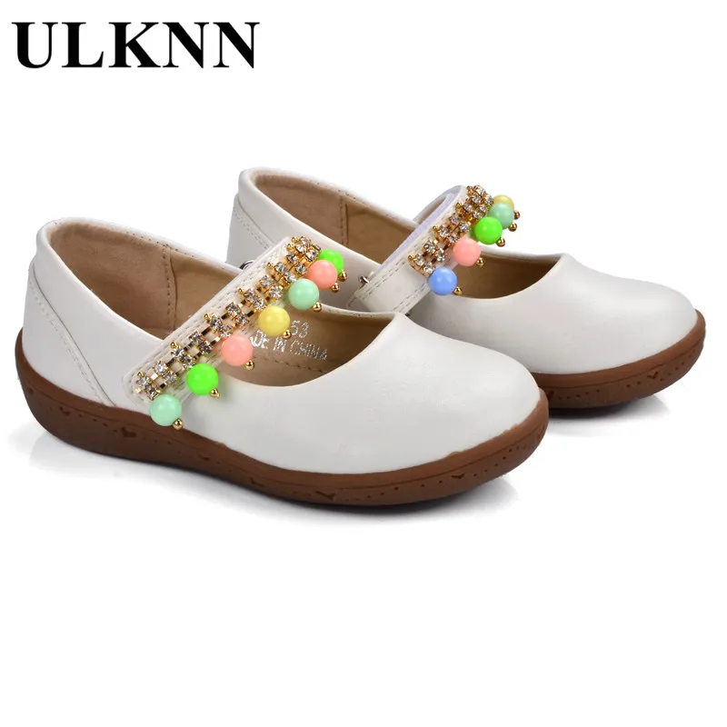 ULKNN Baby Shoes Newborn Leather Candy Color Beading Soft Sole Slip-on Infants White Soild Girls Princess Leather Shoes Kids