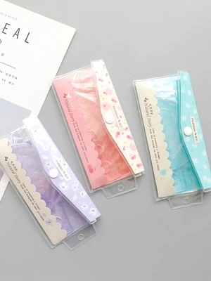 

JIANWU Candy Color Student Triangle Plate Set Plastic Ruler School Ruler Kawaii Secret Drawing Supplies
