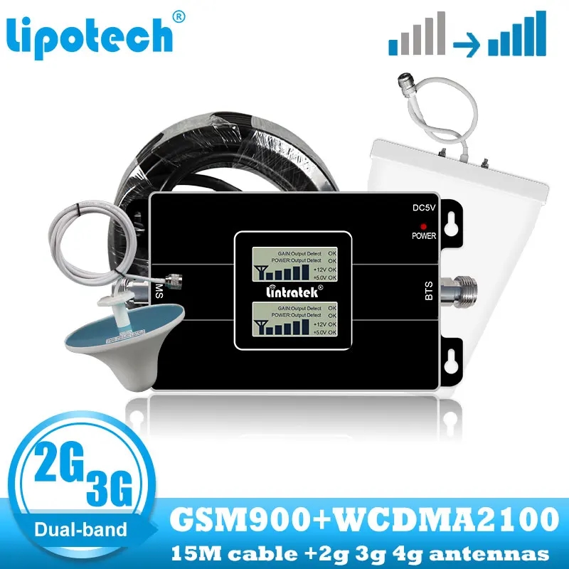 

lintratek 2G GSM 900 3G 2100 Cell phone dual band Signal booster Cellular repeater WCDMA UMTS internet communication amplifier