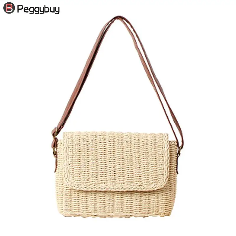 Women Straw Shoulder Bags Fashion Flap Shoulder Crossbody Handbag Straw Beach Casual Holiday