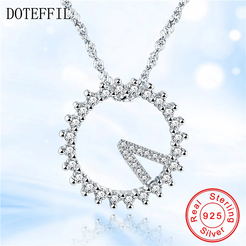 2020 Real 925 Sterling Silver Clock Necklaces CZ Pendant for Women Party Jewelry Charm 18 inches Box Chain Necklace | Украшения и
