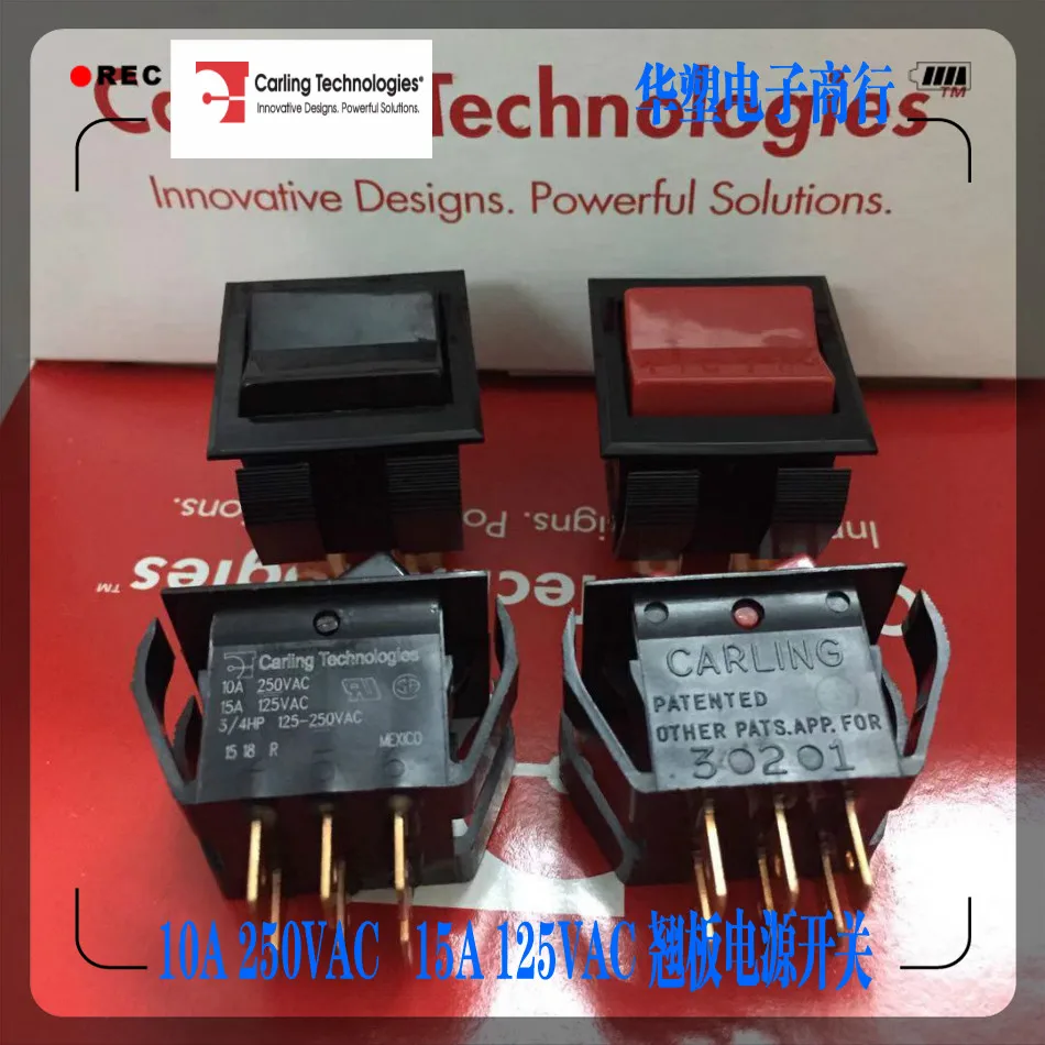 

U.S. Carling Technologies warping rocker ship type switch 10A250V power supply 6 feet 3 gear RED BLACK --20pcs/lot
