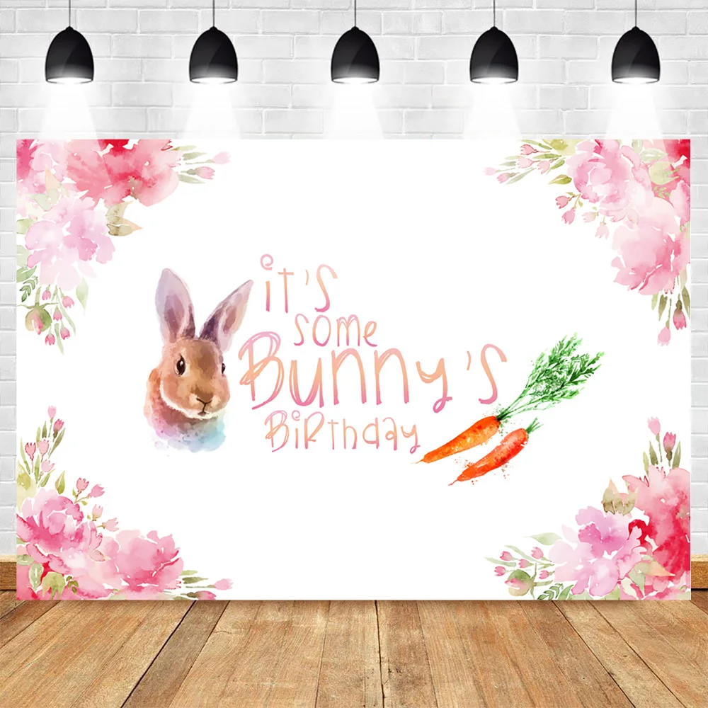 

Birthday Backdrop Bunny Theme Photography Backdrop Baby Birthday Party Banner Backdrops Watercolor Flower Carrot Background