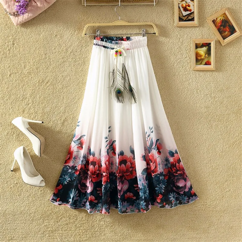 Винтажные макси юбки, женские, одноцветные, Boho, шифон, Saia Longa, летние, vestidos, тюль, повседневные, богемные, длинные юбки, женская одежда