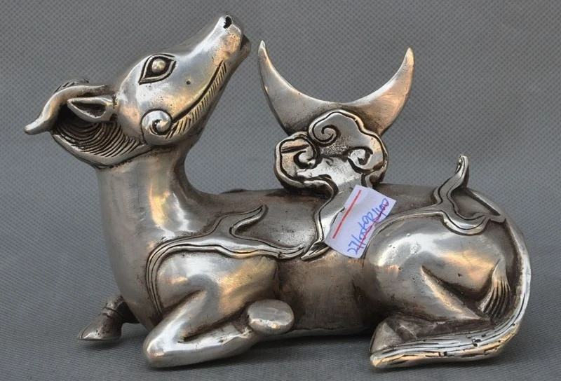 

Old Chinese Folk Fengshui Silver Oxen Bull Beast Lucky Art Statue Figurines