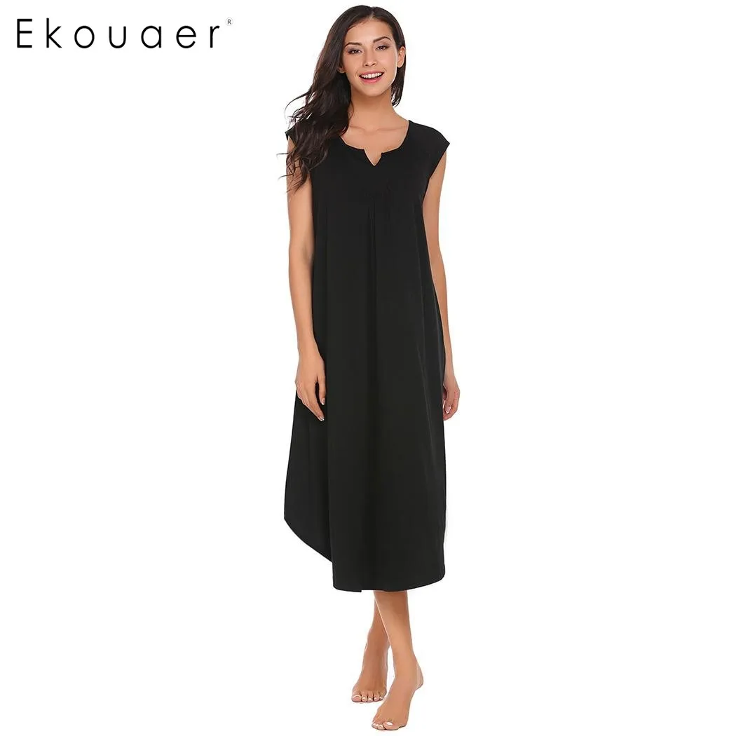 Ekouaer Повседневная Свободная Женская ночная рубашка однотонная Пижама с v-образным вырезом и коротким рукавом ночная рубашка с маской для глаз женская ночная одежда
