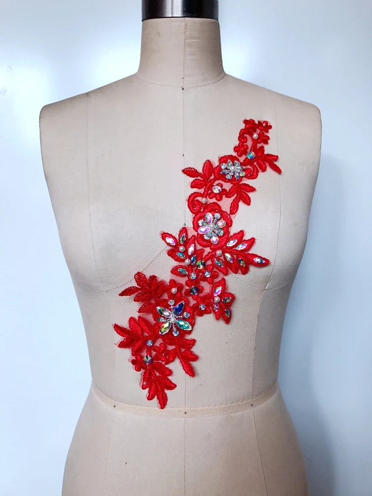 Off-white Bridal Dress Chest Lace Applique Corded Flower Lace Appliques Patch Handmade Craft DIY Sewing For Wedding Prom Party Dress - UK