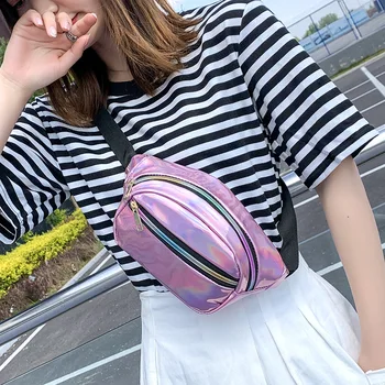 

Holographic Waist Bags Women Pink Silver Fanny Pack Female Belt Bag Bum Bag Black Waist Packs Clear Laser Chest Phone Pouch