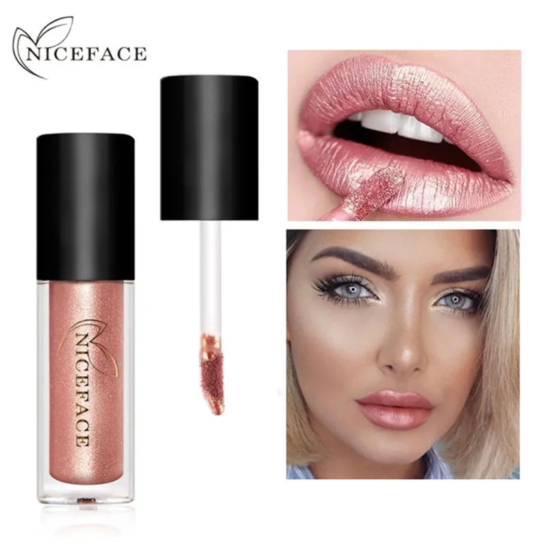 

NICE FACE 12 Colors Metal Lipstick Waterproof Matte Liquid Lipstick Long Lasting Lip gloss Makeup Cosmetics Nude Lip Tint Kit