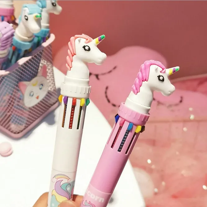 Многоцветная 10 цветов пресс шариковая ручка с рисунком единорога рекламная ручка Monocerus ручка для подписи канцелярские принадлежности для офиса детский подарок на день рождения