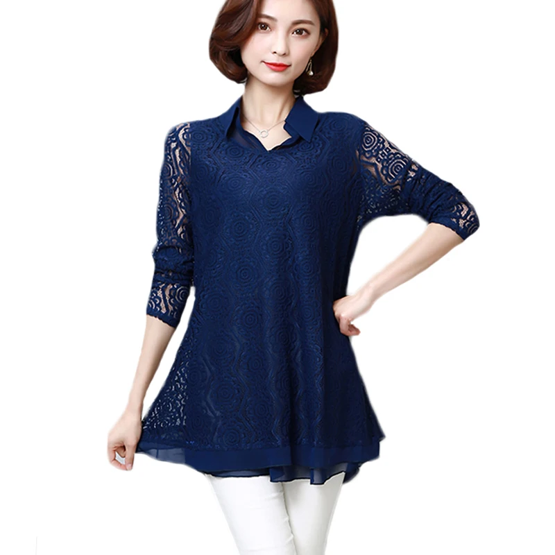 

Plus Size 2019 Summer Women Chiffon Lace Blouse Women Long Sleeve Women Long Blouse Shirt Loose Female Blouse Ladies Tops Blusas