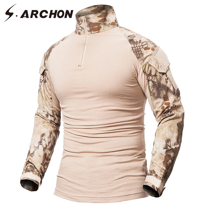S.ARCHON Military Uniform Tactical Long Sleeve T Shirt Men Camouflage Army Combat Shirt Airsoft Pai