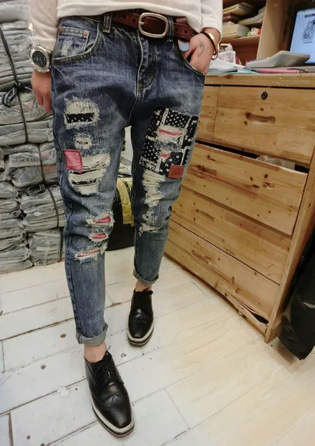 Cheap Dia Summer Hot Sale Women Casual Fashion Blue Ripped Full Length Button Fly Pockets Ripped Fake Zippers Size Lady Jeans