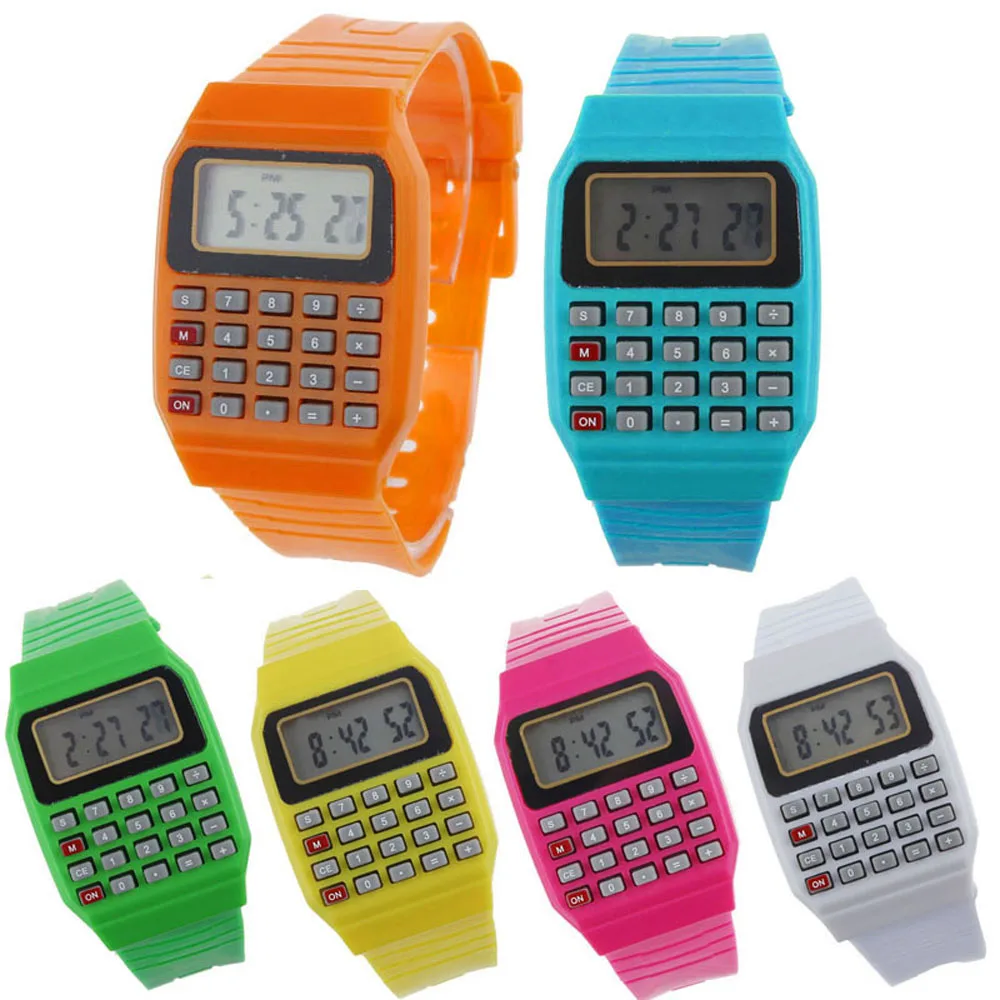 line Shop Ragazzo e ragazza bambini Calcolatrice orologio in diretta HA CONDOTTO L orologio Un Kid In Silicone Multi Purpose di Data e Ora Orologio Da