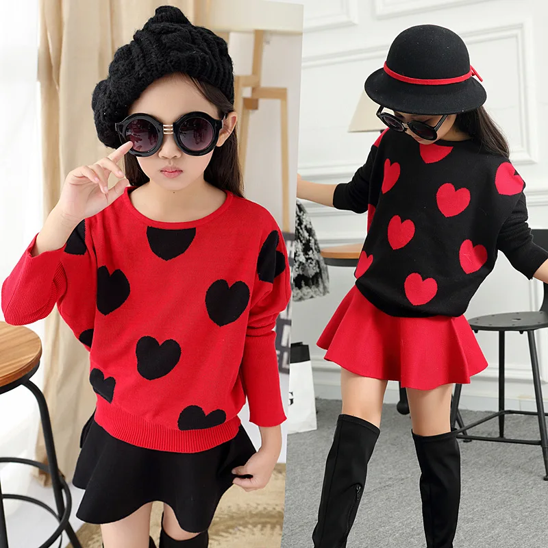 

Girl Sweater 2018 New Style Fashion Girls Love Pattern Sweater Kids Autumn Knit Shirt Round Collar Batcoat