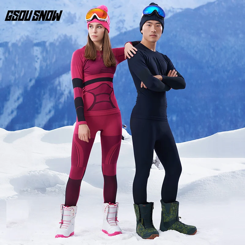 

GSOU SNOW Brand Ski Underwear Women Men Long Johns Ski Suit Quick Dry Skiing Jacket Pants Thermal Breathable Winter Outdoor Coat