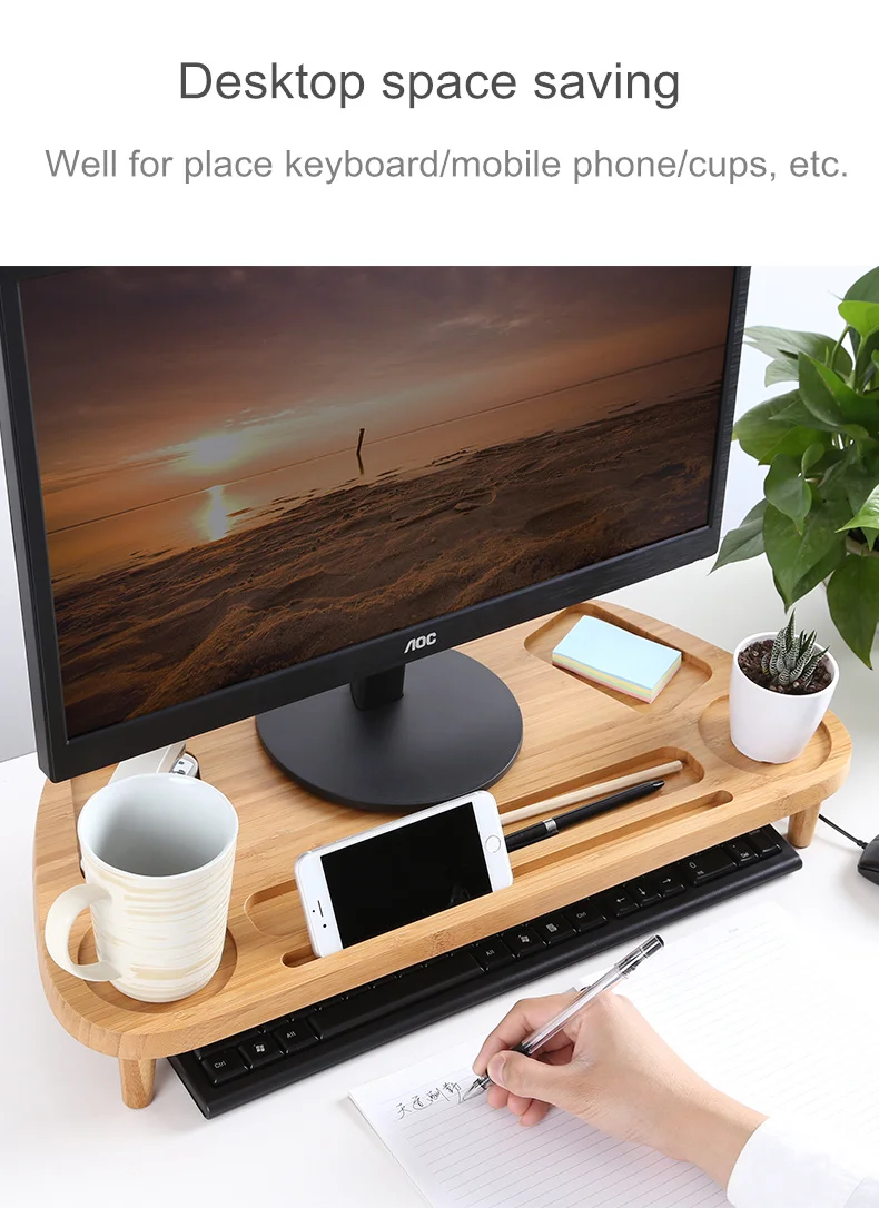 Бамбуковый ЖК-монитор увеличивающий держатель для рабочего стола Экономия пространства бамбуковая подставка для хранения для мобильного телефона/клавиатуры/чашек/горшечных растений