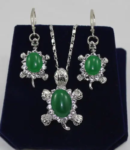 

FREE SHIPPING>>@> A 2 color cute green&Purple jade elephant&turtle pendant necklace earrings A597 Natural jewelry