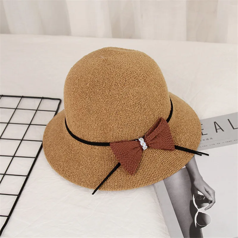 Соломенная шляпа Bowknot для женщин модные Soild ручной работы складные сворачивающиеся шляпы от солнца Fedora пляжные широкие Козырьки Шляпы женские летние шапки