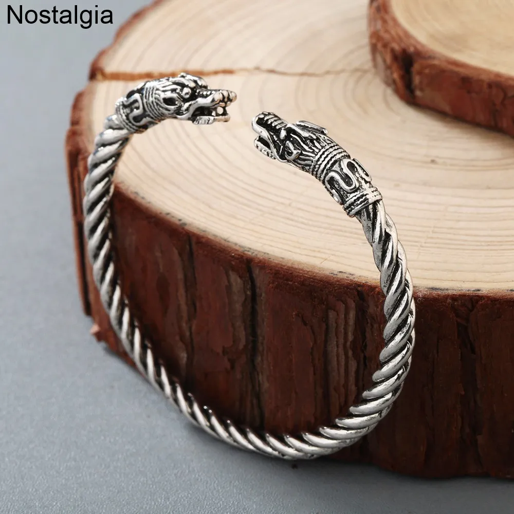 Wolf Raven Dragon Snake Head Viking Bracelet for Men or 