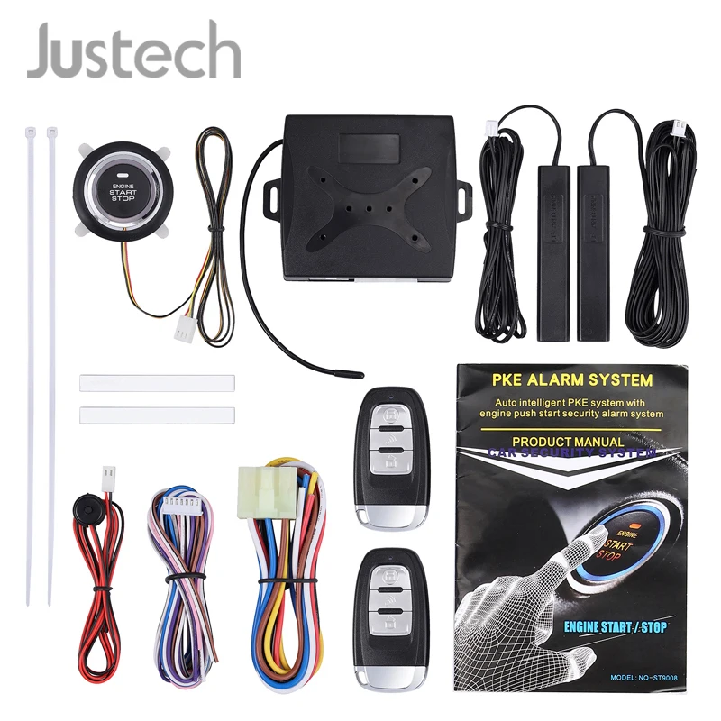 

Justech Universal Car Smart Anti-theft Push Button Starter kit Keyless Entry Engine Start Alarm System 6mA 433MHZ Remote Starter