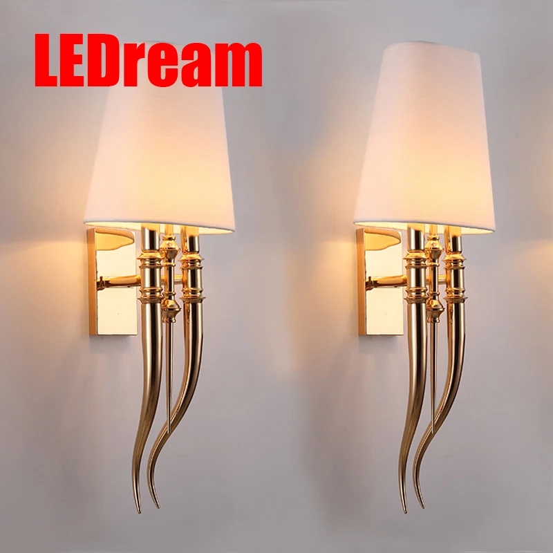 

European postmodern contracted sheep horn creative personality hotel wall lamp golden corridor double bedroom wall lamps