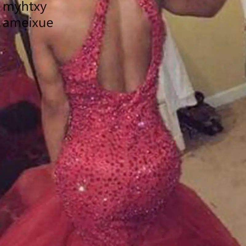 Long Mermaid Prom Dresses Halter Beading Red African Fishtail Latest Plus Size Evening Gown Design Graduation Dress Elegant