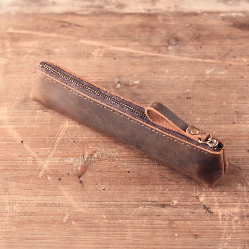 Цена 1 шт. Винтаж многофункциональный простой 100% Кожаная Ручка Пенал сумка Канцелярские косметичка для хранения школьников поставки bd41