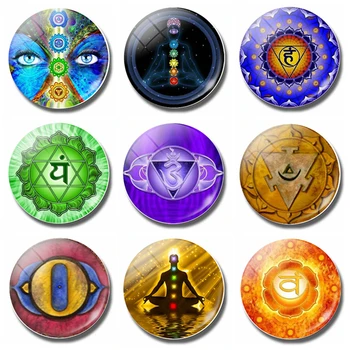 

Chakras Decoracion Souvenir Fridge Magnet Yoga Totems OM Symbol 30MM Glass Dome Magnetic Refrigerator Stickers Home Decor
