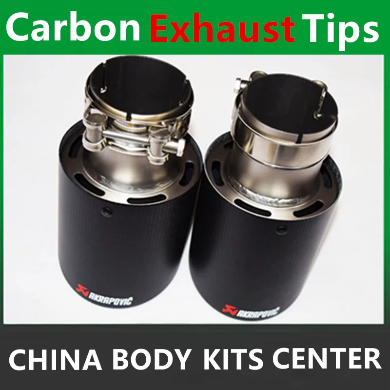 

Free Shipping 2PCS Akrapovic Car Bright Carbon Fiber Exhaust End Pipes Single Muffler Tips