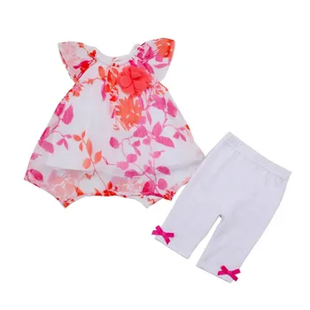 

Print Short Sleeve Summer Toddler Kids Baby Girls Clothes Sets Chiffon Blouse T Shirts Pants 2pcs Outfits Girl Clothing