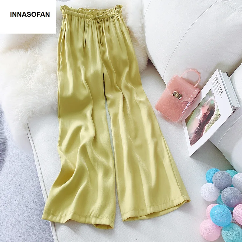

INNASOFAN Chic Beach Pants Women Spring-Summer Fashionable Solid Solid High Waist Pants