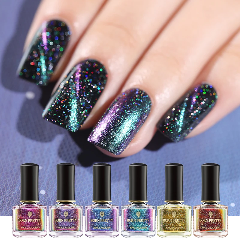 

1 Bottle BORN PRETTY Holographic Magnetic Chameleon Cat Eyes Nail Polish 8 Colors Black Base Needed with Flower Magnet Stick