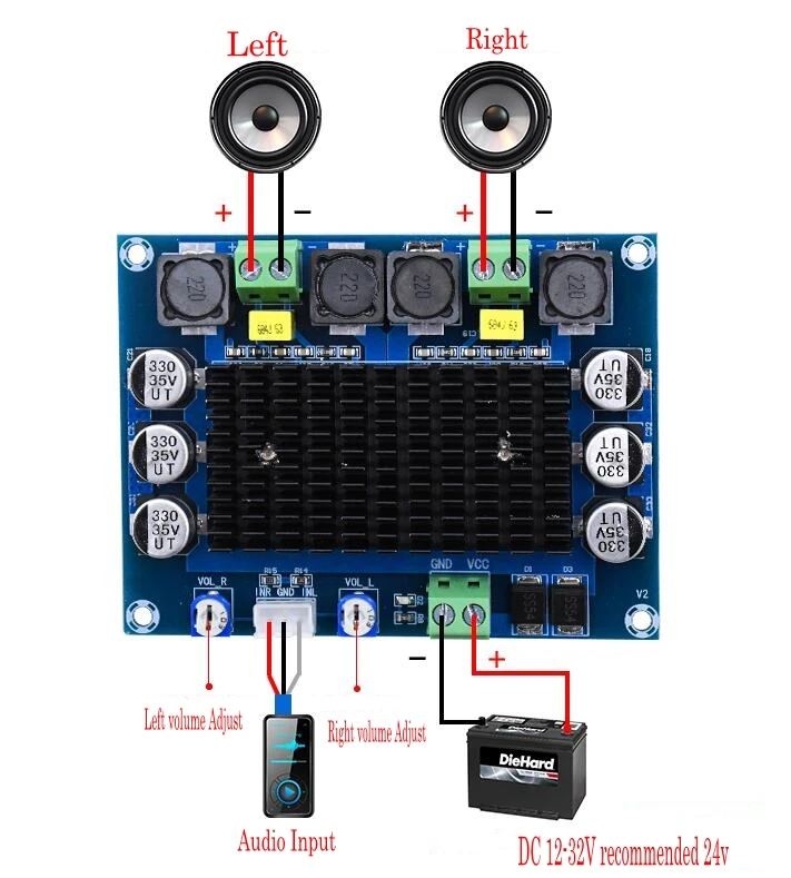 XH-A113 TDA7498 100 Вт+ 100 Вт 2,0 канальный стерео цифровой усилитель мощности