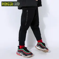 Pioneer camp kids/Новые Зимние флисовые спортивные штаны для мальчиков, детская одежда, однотонные штаны, хлопковые теплые штаны черного цвета