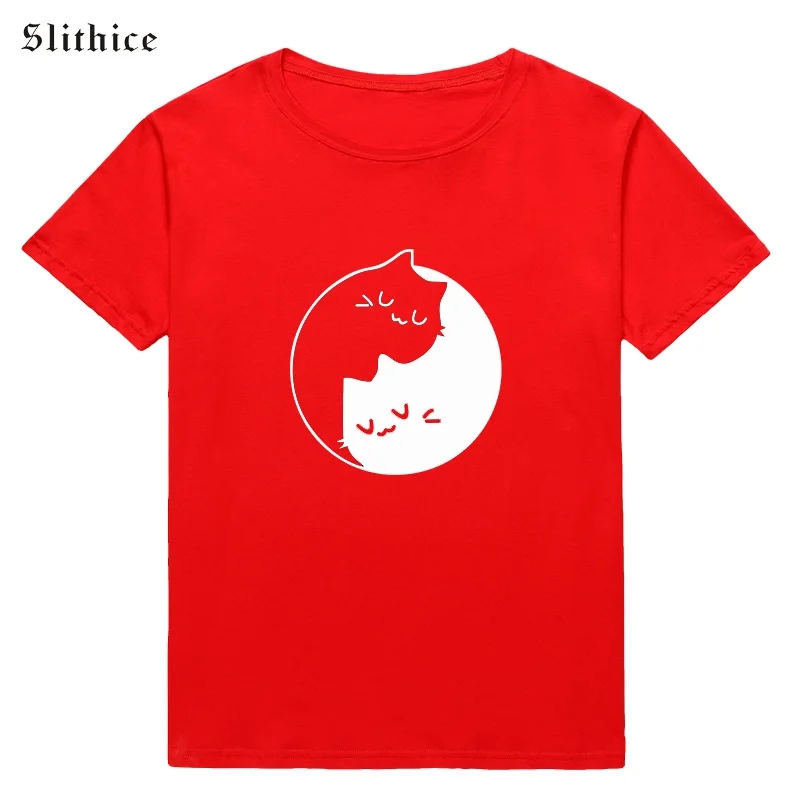Женская футболка с коротким рукавом Slithice черно белая рисунком кошки уличная