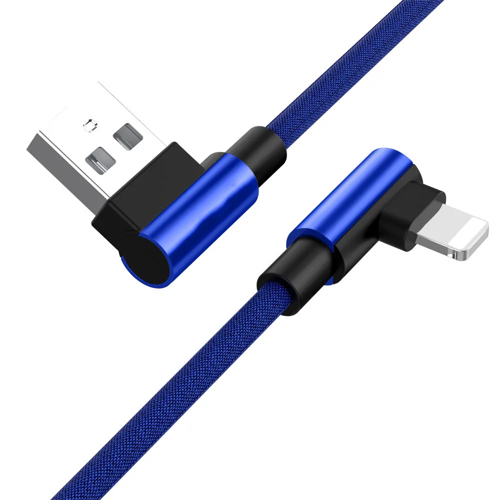 Для iphone зарядное устройство USB кабель Быстрая зарядка 90 градусов usb шнур 8-контактный кабель для iphone X Xs Max 8 7 6 plus 6s 5 5S se ipad кабель - Цвет: Синий